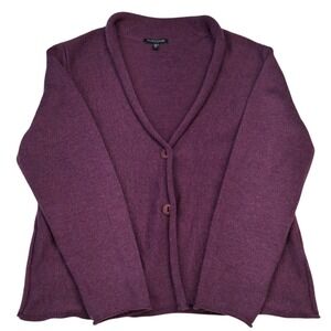 Eileen Fisher Cardigan Purple PL Merino Wool 100% Layering Cozy Buttons Work